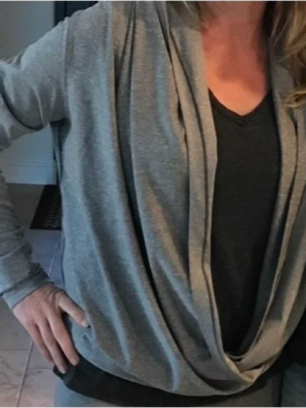 Women's Gray Hooded Draped Front Cardigan Sweater - Picture 5 of 5